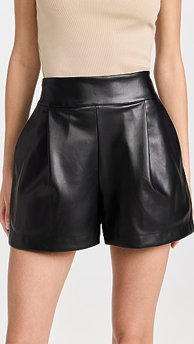 Susana Monaco Faux Leather Pleated Shorts.