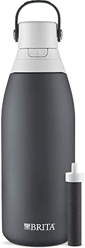 Brita Stainless Steel Premium Filtering Water Bottle, BPA-Free, Reusable, Insulated, Replaces 300 Plastic Water Bottles, Filter Lasts 2 Months or 40 Gallons, Includes 1 Filter, Carbon - 32 oz.
