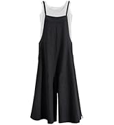 YESNO Women Casual Loose Long Bib Pants Wide Leg Jumpsuits Baggy Cotton Rompers Overalls with Poc...