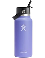 Hydro Flask 32 oz Wide Mouth with Flex Straw Cap Stainless Steel Reusable Water Bottle Lupine - Vacuum Insulated, Dishwasher Safe, BPA-Free, Non-Toxic