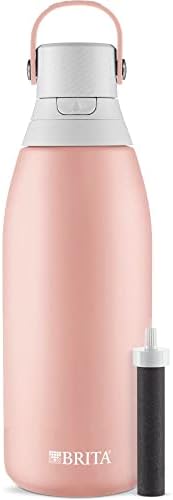 Brita Stainless Steel Premium Filtering Water Bottle, BPA-Free, Reusable, Insulated, Replaces 300 Plastic Water Bottles, Filter Lasts 2 Months or 40 Gallons, Includes 1 Filter, Rose - 32 oz.