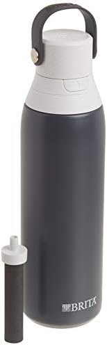 Brita Stainless Steel Premium Filtering Water Bottle, BPA-Free, Reusable, Insulated, Replaces 300 Plastic Water Bottles, Filter Lasts 2 Months or 40 Gallons, Includes 1 Filter, Carbon - 20 oz.