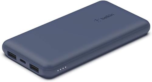 Belkin Power Bank, BoostCharge USB-C Portable Charger 10k w/ 1 USB-C Port and 2 USB-A Ports with USB-A to USB-C Cable for iPhone 15, 15 Plus, 15 Pro, 15 Pro Max, Samsung Galaxy S24, & More - Blue