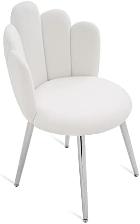 BOWTHY Vanity Chair for Makeup Room - Midcentury Modern Accent Chair for Living Room Bedroom, Velvet Chair with Back Support and Metal Legs (White)