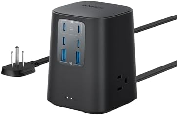 Anker Charging Station (100W), 9-in-1 USB C Power Strip with 300J Surge Protection, for iPhone 15 and MacBook, 5 ft Flat Cable and Plug, 4 USB C and 2 USB A Ports, 3 AC Outlets, for Home, Office