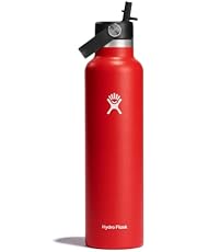 Hydro Flask 24 oz Standard Mouth with Flex Straw Cap Stainless Steel Reusable Water Bottle Goji - Vacuum Insulated, Dishwasher Safe, BPA-Free, Non-Toxic (S24FS612)