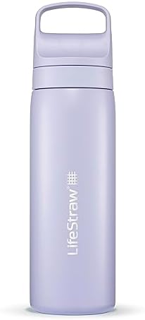 LifeStraw Go Series – Double Wall BPA-Free Vacuum Insulated 18 oz Stainless Steel Water Filter Bottle for travel and everyday use; Provence Purple