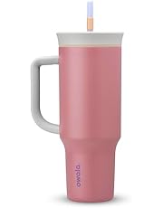 Owala Stainless Steel Triple Layer Insulated Travel Tumbler with Spill Resistant Lid, Straw, and Carry Handle, BPA Free, 40 oz, Dusty Pink (Yoga Rose)