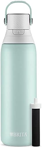 Brita Stainless Steel Premium Filtering Water Bottle, BPA-Free, Reusable, Insulated, Replaces 300 Plastic Water Bottles, Filter Lasts 2 Months or 40 Gallons, Includes 1 Filter, Glacier - 20 oz.