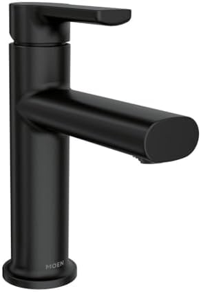 Moen Meena Matte Black One-Handle Single Hole Modern Bathroom Sink Faucet with Optional Deckplate and Drain Assembly, 84794BL