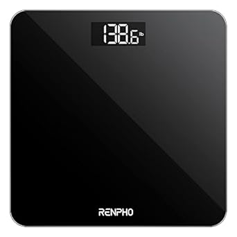 RENPHO Digital Bathroom Scale, Highly Accurate Body Weight Scale with Backlit LED Display, Measures Weight up to 400 lb/180kg, Batteries Included, Black-Core 1S