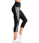 Yvette Damen 3/4 Printed Sport Leggings Hohe Taille Blickdicht Scrunch Sporthose Fitness Sommer