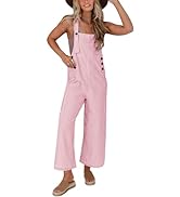 PRETTYGARDEN Overall Jumpsuit For Women 2024 Summer Casual Wide Leg Sleeveless Button Striped Jum...