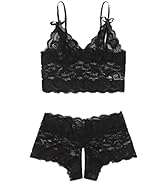 SweatyRocks Women's 2 Piece Lingerie Set Sheer Lace Cut Out Bra and Panty Teddy Lingerie