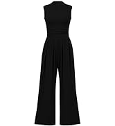 Pretty Garden Womens Summer One Piece Sleeveless Mock Neck Wide Leg Pants Rompers With Pockets