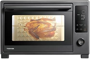 TOSHIBA Hot Air Convection Toaster Oven, Extra Large 34QT/32L, 9-in-1 Cooking Functions, Crispy Grill, Dehydrate, Rotisserie, 6 Accessories Included, 1650W, Black Stainless Steel