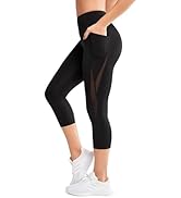 Yvette 3/4 Damen Sport Leggings Capri Sporthose mit Mesh Hohe Taille Bauchkontrolle Blickdicht Le...