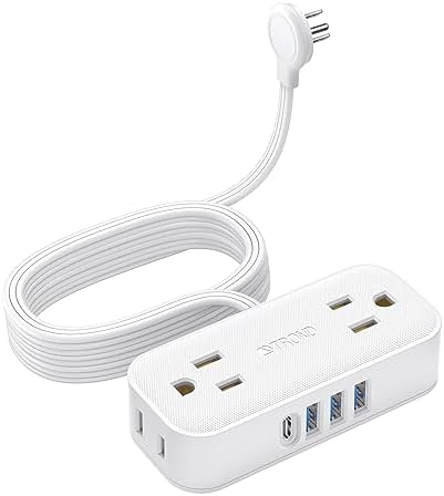 TROND 15ft Flat Plug Power Strip, White Extension Cord with 3 USB A and 1 USB C, 4 AC Outlets, Multi Plug Outlet Extender, No Surge Protector for Cruise Ship, Dorm Room Travel Essentials