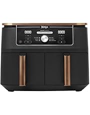 Ninja Foodi MAX Dual Zone Air Fryer, Amazon Exclusive, Tongs, 2 Drawers, 9.5L, 6-in-1, Use No Oil, Air Fry, Max Crisp, Roast, Bake, 8 Portions, Nonstick Dishwasher Safe Baskets, Copper/Black AF400UKCP