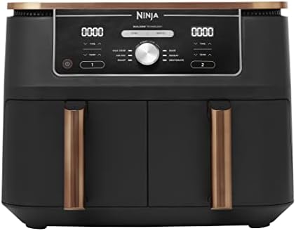 Ninja Foodi MAX Dual Zone Air Fryer, Amazon Exclusive, Tongs, 2 Drawers, 9.5L, 6-in-1, Use No Oil, Air Fry, Max Crisp, Roast, Bake, 8 Portions, Nonstick Dishwasher Safe Baskets, Copper/Black AF400UKCP