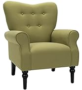 Giantex Fabric Accent Chair, Comfy Cute Living Room Chair w/Arm, Rubber Wood Legs, Adjustable Foo...