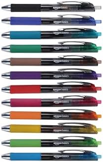 Amazon Basics Retractable Gel Pens, Fine Point (0.7mm), Assorted Colors, 12 Count (Pack of 1)