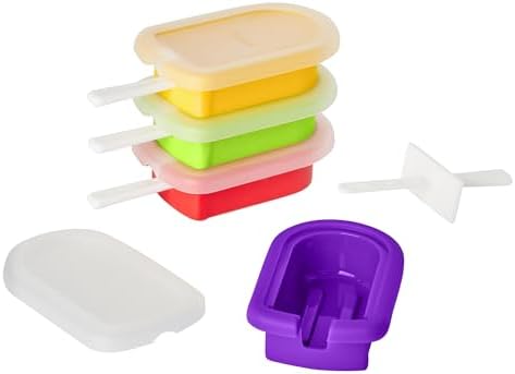 Tovolo Silicone Popsicle Molds with Sticks (4-Pack, Classic) - Reusable Ice Pop Molds for Homemade Flavored Ice Pops & Frozen Snacks - Stackable Popsicle Maker with Lid, Dishwasher Safe & BPA-Free