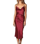 xxxiticat Women's Sleeveless Spaghetti Strap Satin Dress Cocktail Beach Evening Party Cowl Neck D...