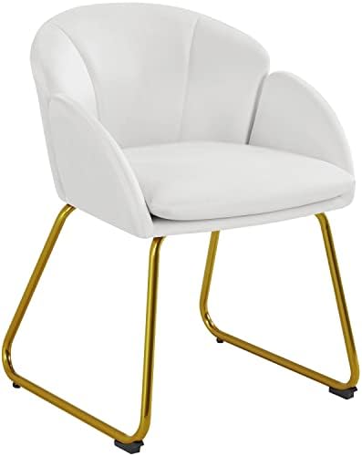Yaheetech Modern Velvet Armchair, Flower Shaped Makeup Chair Vanity Chair with Golden Metal Legs for Living Room/Makeup Room/Bedroom/Home Office/Kitchen, White