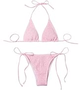 SweatyRocks Women's 2 Piece Triangle Bathing Suit Halter Top ​Tie Side Thong Bikini Swimsuits