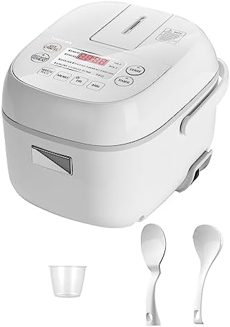 TOSHIBA Rice Cooker Small 3 Cup Uncooked – LCD Display with 8 Cooking Functions, Fuzzy Logic Technology, 24-Hr Delay Timer and Auto Keep Warm, Non-Stick Inner Pot, White