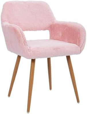 Goujxcy Pink Faux Fur Vanity Chair, Cute Vanity Chair for Girls Women Modern Upholstered Faux Fur Armchair with Metal Legs for Makeup Bedroom Living Room (Pink)