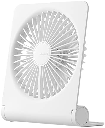 JISULIFE Small Desk Fan, Portable USB Rechargeable Fan, 160° Tilt Folding Personal Mini Fan with 2000mAh Battery, Strong Wind, Ultra Quiet, 4 Speed Modes for Office, Home, Camping - White