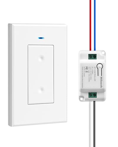 WILAWELS Wireless Light Switch and Receiver Kit, No Wiring, No WiFi, 1250W, Remote Light Switch Wall Switch Lighting Fixture,