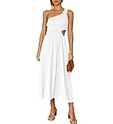 ANRABESS Women's Summer Sleeveless Smocked One Shoulder Cutout Sundress Flowy A-Line Beach Long M...