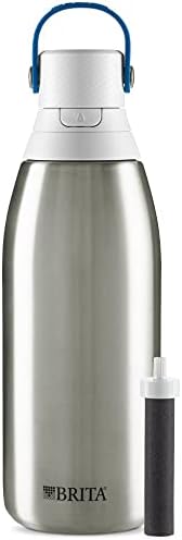 Brita Stainless Steel Premium Filtering Water Bottle, BPA-Free, Reusable, Insulated, Replaces 300 Plastic Water Bottles, Filter Lasts 2 Months or 40 Gallons, Includes 1 Filter, Stainless - 32 oz.