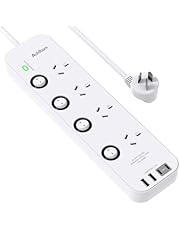 Addtam Power Board Individual Switch,Power Strip with 4 AC Outlets, 2 USB A and 2 USB C,Surge Protector 1.2M Extension Cord, 350 Joules,Overload Protection,Powerboard for Home and Office Use (White)