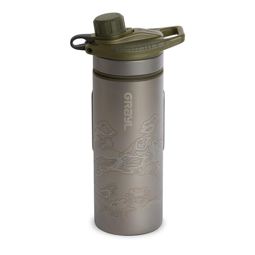 GRAYL GeoPress Titanium 24 oz Water Purifier Bottle - Filter for Hiking, Camping, Survival, Travel (Olive Drab)