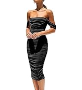 PRETTYGARDEN Women's Summer Off The Shoulder Ruched Bodycon Dresses Sleeveless Fitted Party Club ...