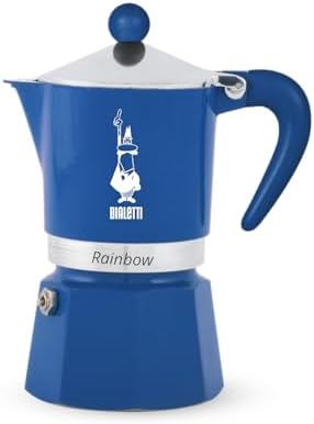 Bialetti Rainbow Moka Pot – 3 Cup Espresso Maker With Safety Valve – Schiaccianoci Limited Edition - Blue Italian Stovetop Coffee Maker