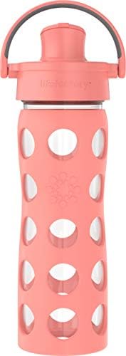 Lifefactory 16-Ounce Glass Water Bottle with Active Flip Cap and Protective Silicone Sleeve, Cantaloupe