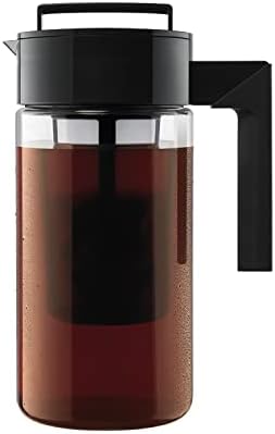 Takeya Patented Deluxe Cold Brew Coffee Maker with Black Lid Airtight Pitcher, 1 Quart, Black