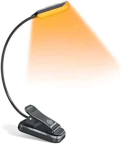 Glocusent Lightweight Rechargeable 10 LED Amber Book Light for Reading in Bed, Eye-Care Clip-on Reading Light up to 80 Hours, 3 Brightness X 3 Color Modes, Perfect for Bookworms, Kids & Travel