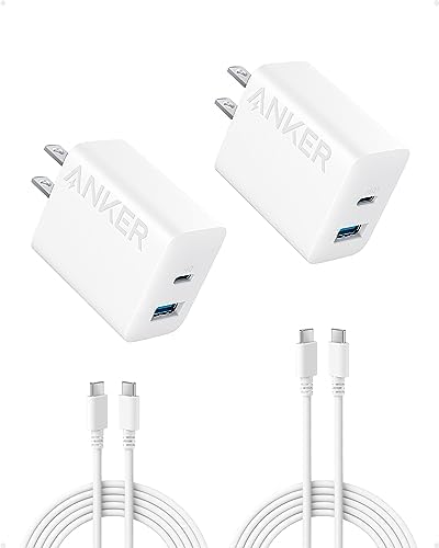 Anker iPhone 15 Charger, Anker USB C Charger Block, 2-Pack 20W Fast Wall Charger for 15/15 Pro/Pro Max/iPad Pro and More, with 2 Pack 5 ft USB-C Cable