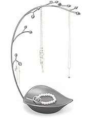 Umbra Orchid Jewelry Hanging Tree Stand - Multi-Functional Necklace Metal Holder Display Organizer Rack With a Ring Dish Tray - Great For Organization - Can Be Used As Decor, Dining Room Centerpiece