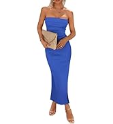 Pretty Garden Womens Summer Bodycon Maxi Tube Dress Ribbed Strapless Side Slit Long Going Out Cas...