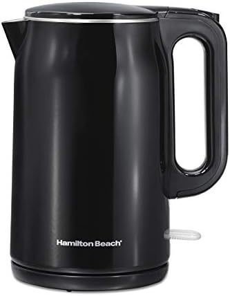 Hamilton Beach 1.6L Electric Tea Kettle, Hot Water Boiler & Heater with Cool-Touch Double Wall Exterior, 1500W, Cordless, Auto-Shutoff and Boil-Dry Protection, Black (41032)