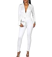 xxxiticat Women's Silk Satin Business Suit Office Lady Two Piece Long Sleeve Bodysuit High Waist ...