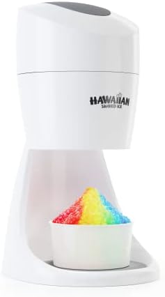 Hawaiian Shaved Ice S900A Snow Cone and Shaved Ice Machine with 2 Reusable Plastic Ice Mold Cups, Non-slip Mat, Instruction Manual, 1-year Manufacturer’s Warranty, 120V, White