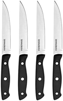 Farberware Triple-Riveted 4-Piece Steak Knife Set, High-Carbon Stainless Steel, Razor-Sharp Knives, Kitchen Knives, Set of 4, Black